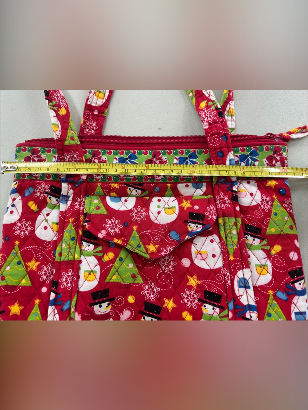 Holiday Quilted Red Tote Bag with Festive Print - Picture 5 of 6
